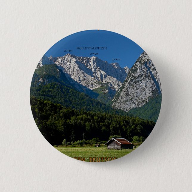 Garmisch - The Zugspitze and Alpspitze 6 Cm Round Badge (Front)