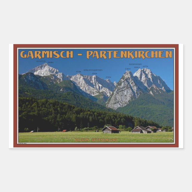 Garmisch - The Zugspitze and Alpspitze Rectangular Sticker (Front)