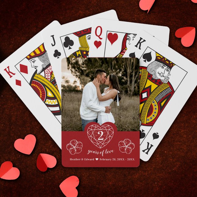 Garnet 2nd Wedding Anniversary heart red cotton Playing Cards (Creator Uploaded)