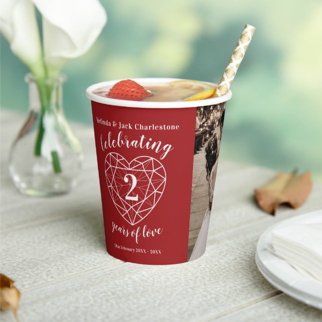 Garnet 2nd Wedding Anniversary outline heart photo Paper Cups (Insitu)