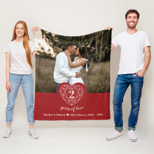 Garnet 2nd Wedding Anniversary outline heart red F Fleece Blanket