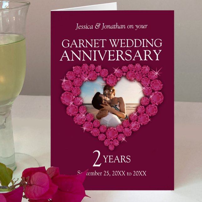 Garnet 2nd wedding anniversary photo heart Card (Creator Uploaded)