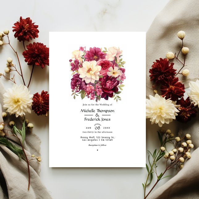 Garnet and Cream Floral Winter Wedding Invitation (Creator Uploaded)
