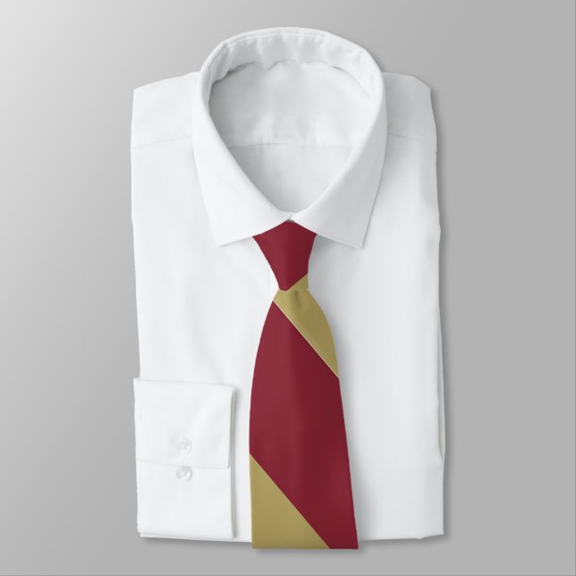 Garnet and Gold Broad University Stripe Tie (Tied)