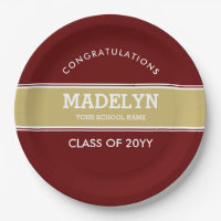 Garnet and Gold Custom Graduation Paper Plate