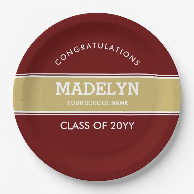 Garnet and Gold Custom Graduation Paper Plate (Front)