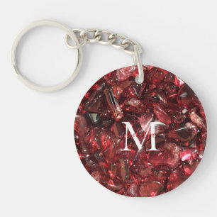 Garnet Birthstone Monogram Personalised Name  Key Ring