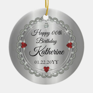 Garnet   Diamonds January Birthstone Birthday Ceramic Tree Decoration