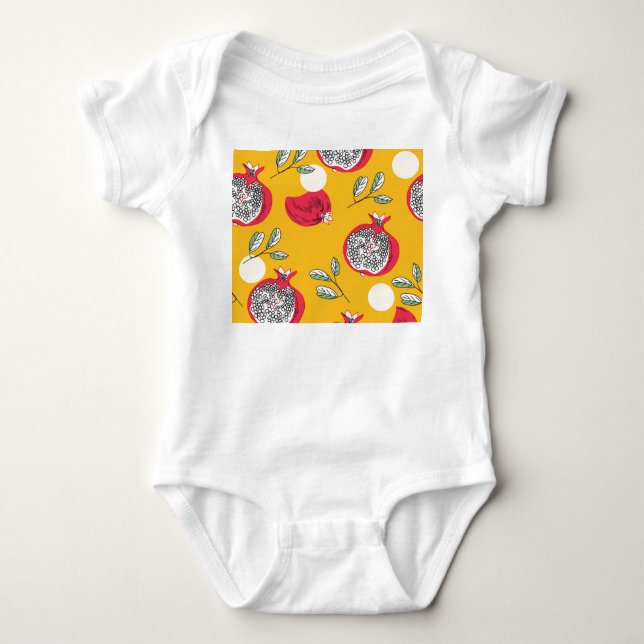 Garnet Fruit: Hand-Drawn Vintage Pattern. Baby Bodysuit (Front)