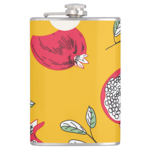Garnet Fruit: Hand-Drawn Vintage Pattern. Hip Flask