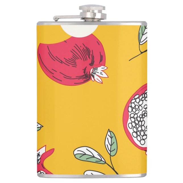 Garnet Fruit: Hand-Drawn Vintage Pattern. Hip Flask (Front)