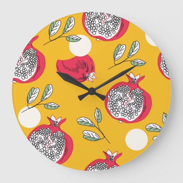 Garnet Fruit: Hand-Drawn Vintage Pattern. Large Clock (Front)