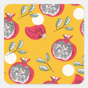 Garnet Fruit: Hand-Drawn Vintage Pattern. Square Sticker