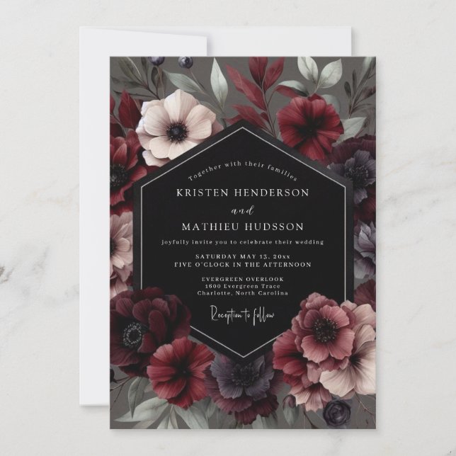 Garnet Gothic Bloom Wedding Invitation (Front)