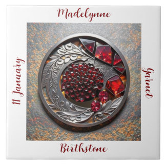 Garnet January Birthstone Name Art Tile