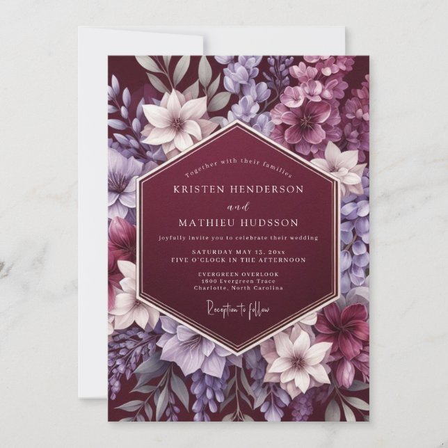 Garnet Majestic Bloom Wedding Invitation (Front)