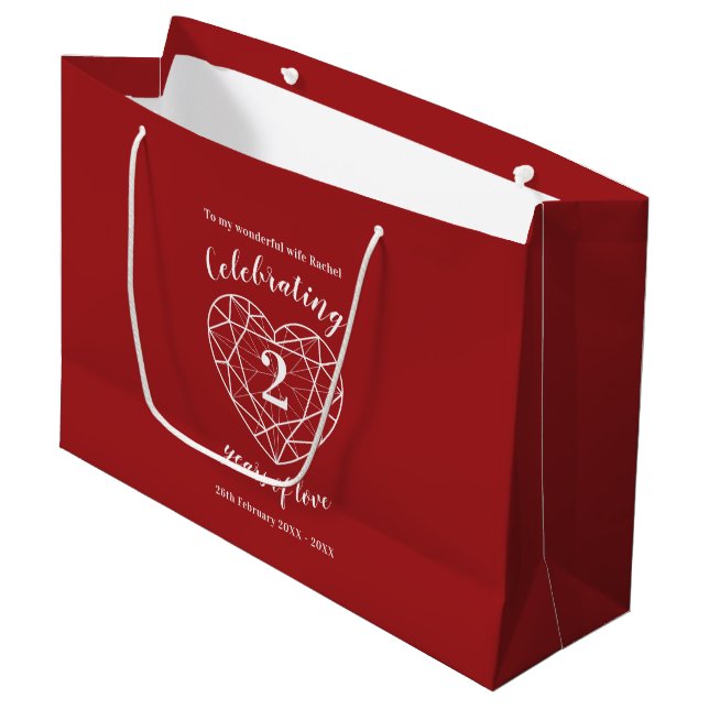 Garnet red Anniversary 2 years personalised Large Gift Bag (Front Angled)