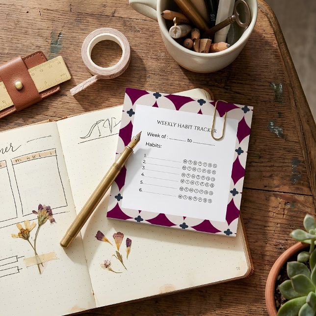 Garnet Red Geometric Petal Weekly Habit Tracker Post-it Notes (Creator Uploaded)