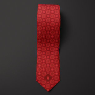 Garnet Red Lace Mandala Monogram Tie