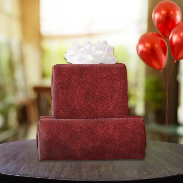 Garnet Red Old World Faux Leather Wrapping Paper (Creator Uploaded)