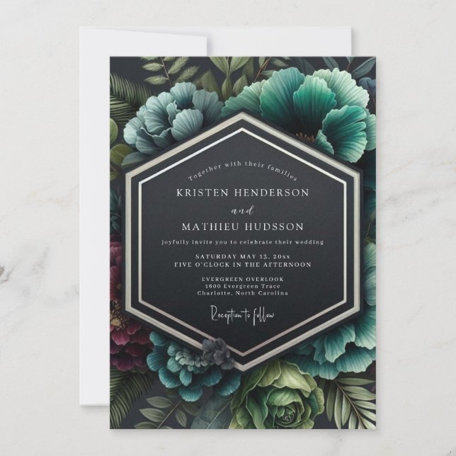 Garnet Teal Chiaroscuro Wedding Invitation (Front)