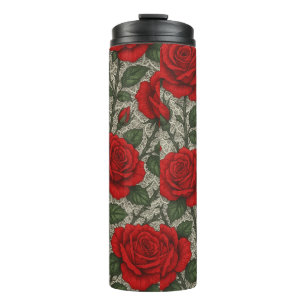 Garrafa Rosas Vermelhas sobre Renda Branca Thermal Tumbler