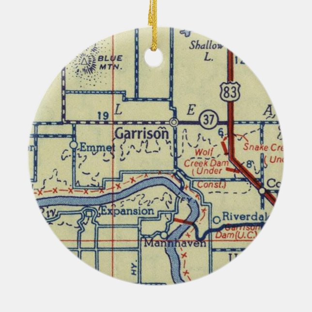 Garrison ND Old Map Ceramic Tree Decoration (Back)