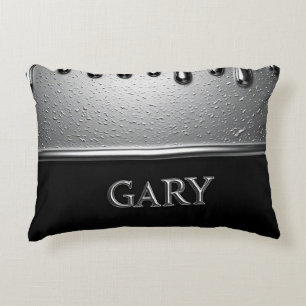 Gary Chrome Nameplate With Liquid Metal Drips Decorative Cushion