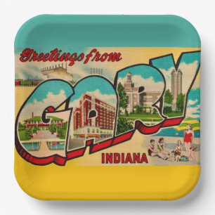 Gary Indiana Greeting Postcard Paper Plate