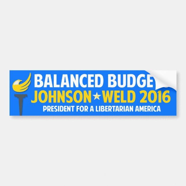 Gary Johnson 2016 Libertarian Bill Weld Budgets Bumper Sticker (Front)