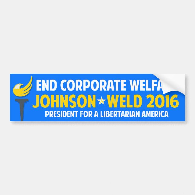 Gary Johnson 2016 Libertarian Weld Corp Welfare Bumper Sticker (Front)