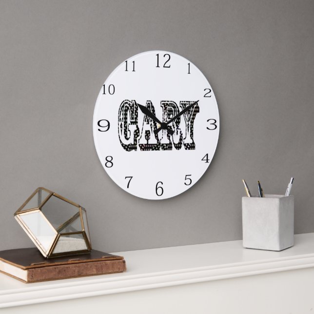 "Gary’s Name In A Dimensional Check" Large Clock (Office)