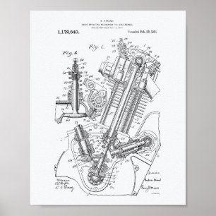 Gas Engine Valve 1916 Patent Art White Paper Poster