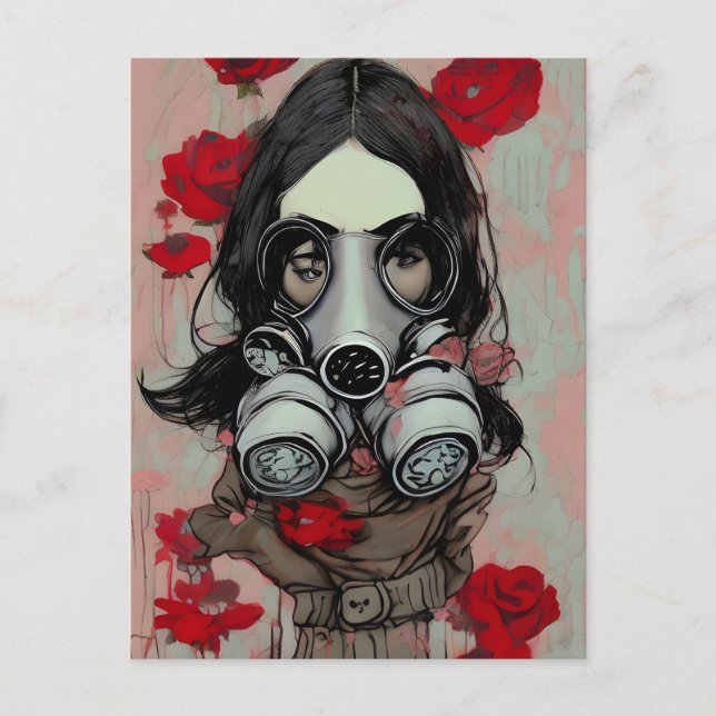 Gas Mask and Flowers Postcard (Front)