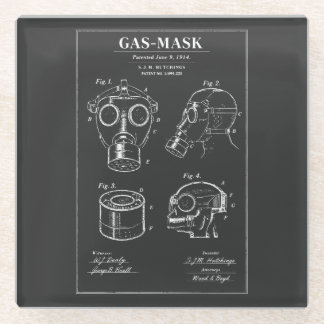 Gas Mask Blueprint Diagram Glass Coaster