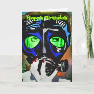 'Gas Mask Girl' Birthday Card