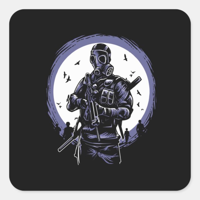 Gas Mask Soldier Square Sticker (Front)