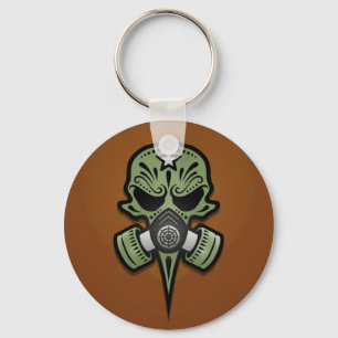 Gas Mask Sugar Skull, Green Key Ring