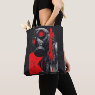 Gas Mask Trash Polka Red Black Tote Bag