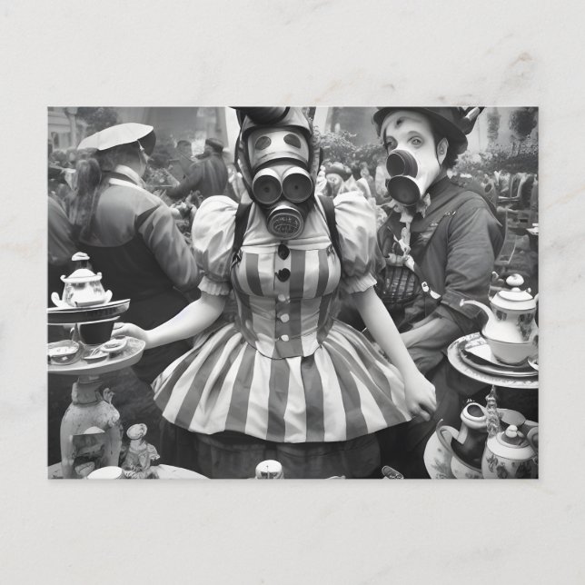 Gas Mask Woman at the Tea Party Postcard (Front)
