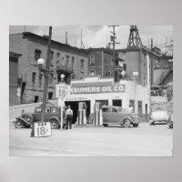 Gas Station in Montana, 1939. Vintage Photo