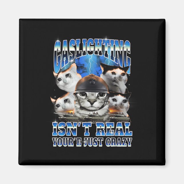 Gaslighting Isn't Real Funny Cat Meme Bootleg  Magnet (Front)