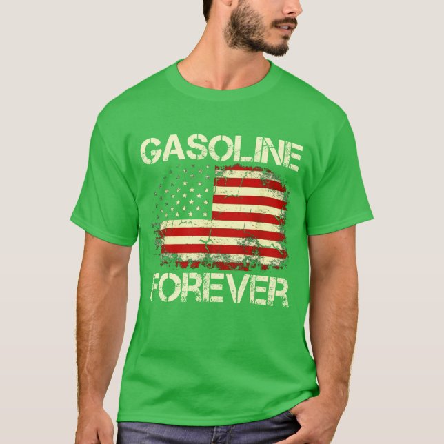 Gasoline Forever Funny Gas Cars Lover USA Flag gif T-Shirt (Front)