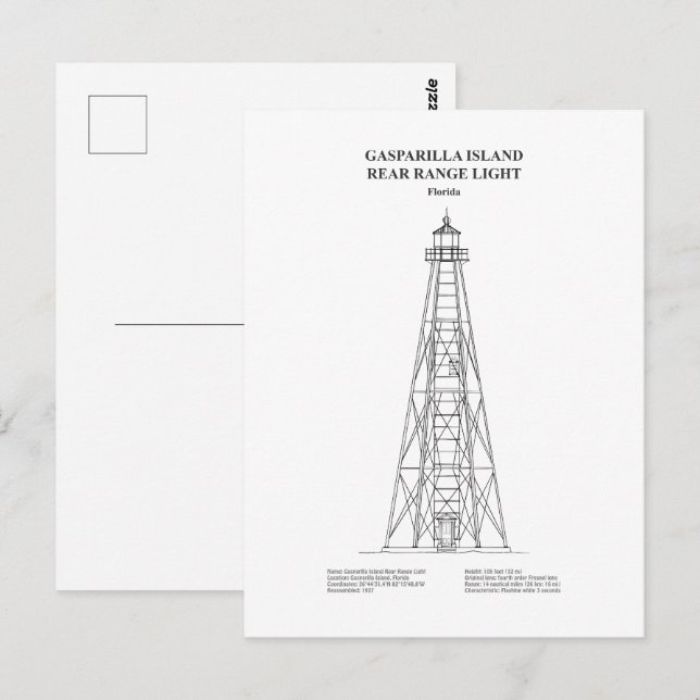 Gasparilla Island Rear Range Light - Florida - BD Postcard (Front/Back)