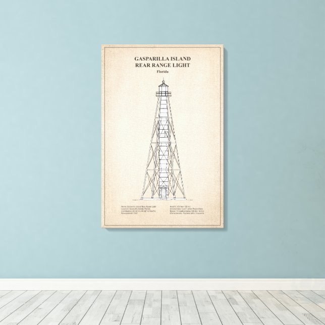 Gasparilla Island Rear Range Light - Florida - SBD Canvas Print (Insitu(Wood Floor))