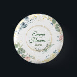 Gäste Hochzeitsgeschenk - 3 Cm Round Badge<br><div class="desc">Schenke deinen Gästen eine bleibende Erinnerung an euren großen Tag! Dieser anpassbarer Button im eleganten floral Design ist das ideale Mitgebsel für Hochzeitsgäste. Ein liebevolles Andenken,  das noch lange an eure wunderschöne Feier erinnert.

Dieses Produkt ist Teil des Hochzeitskarten-Sets "Grün & Gold Blumenmotiv".</div>