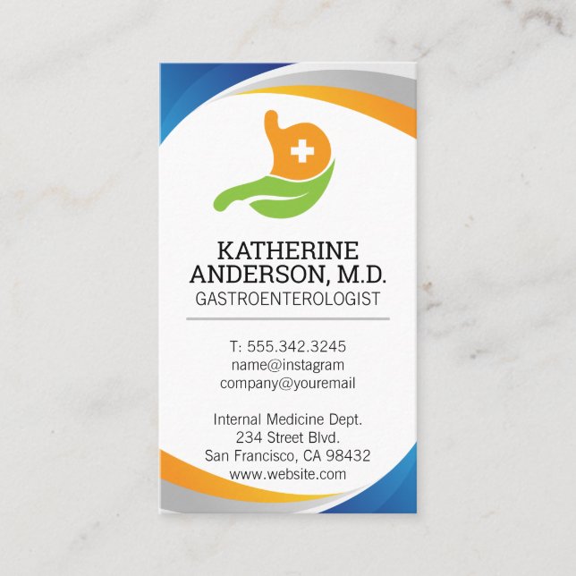Gastroenterologist Logo | Internal Medicine Business Card (Front)