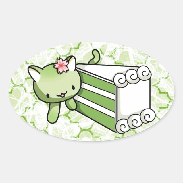 Gateau Matcha Kitty Oval Sticker (Front)