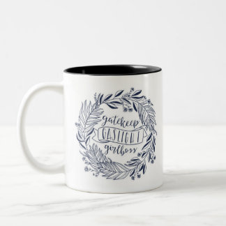 Gatekeep Gaslight Girlboss Two-Tone Coffee Mug