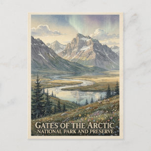 Gates of the Arctic Alaska Watercolor Postcard